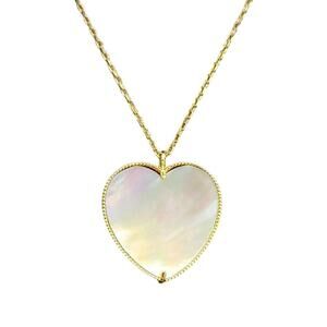 14k Yellow Gold Mother Of Pearl Heart Pendant Necklace 18"